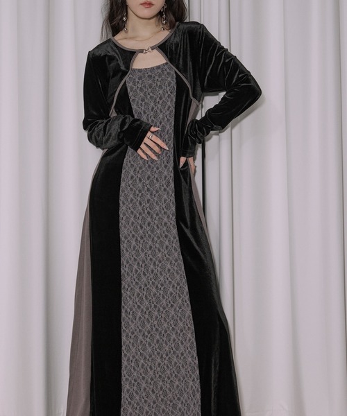 lingerie layered one-piece ボレロデザインベロアワンピース