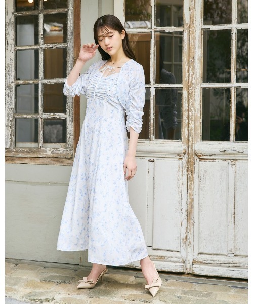 LANTINAM(ランティナム)の「Little Flower Bolero Set Dress(ワンピース・レディース・ネイビー/ホワイト・SMALL/MEDIUM)」の1枚目の写真