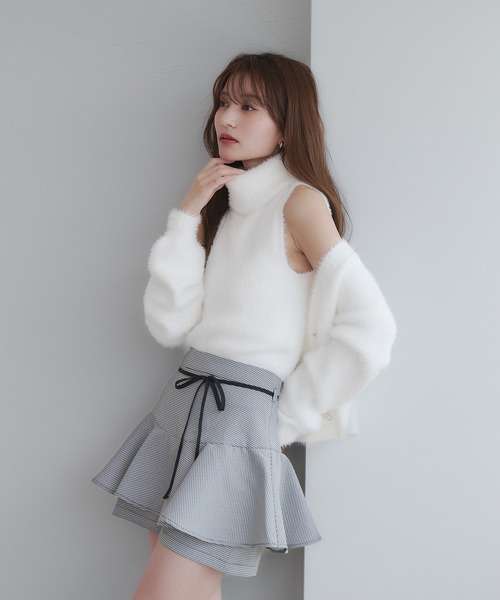 セール】back open no sleeve turtle knit ensemble / バックオープン