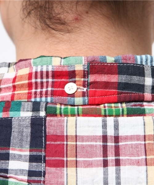 美品＜BEAMS PLUS＞マドラスチェック パッチワーク プルオーバーシャツ BEAMS+ シャツ マドラス パッチワーク プルオーバー ボタン