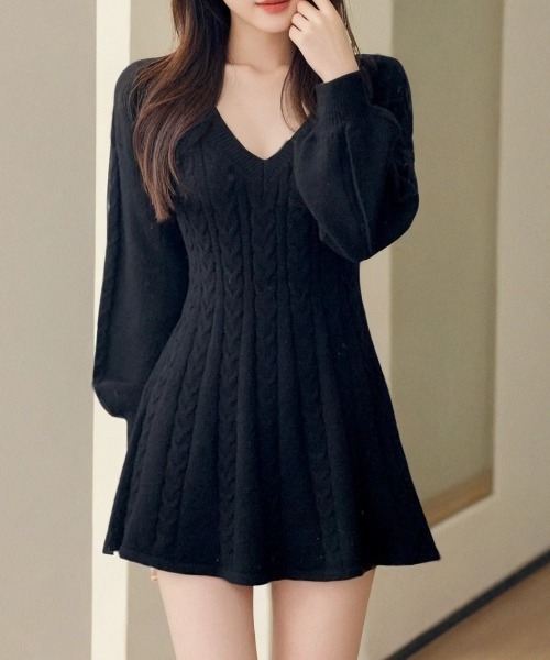 セール】ケーブル模様フレアミニワンピース（ワンピース）｜cammie