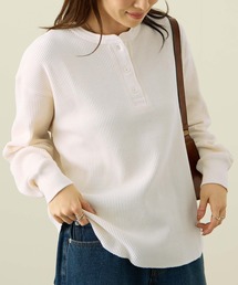 NAVY | nAvy リラックスFITワッフルヘンリーネックロングTシャツ(Tシャツ/カットソー)