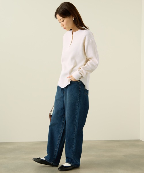 NAVY（ネイビー）の「nAvy リラックスFITワッフルヘンリーネックロングTシャツ（Tシャツ/カットソー・メンズ・ベージュ/チャコールグレー/杢グレー/アイボリー・XL/L/M/S）」の12枚目の写真