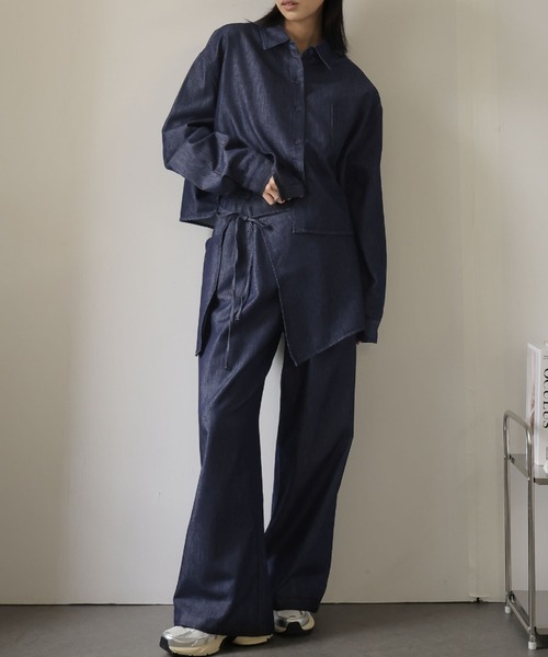 ３点セット　デニムシャツ×ワイドパンツ×ラップスカート