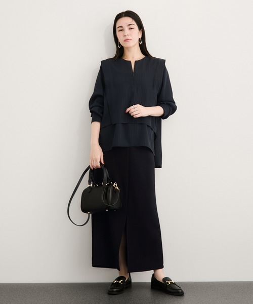 LE CERCLE par rope'（ルセルクルパーロペ）の「ラメストライプ2WAYヘムタックブラウス/セットアップ対応（シャツ/ブラウス・レディース・チャコールグレー/ベージュ/ネイビー・FREE）」の4枚目の写真