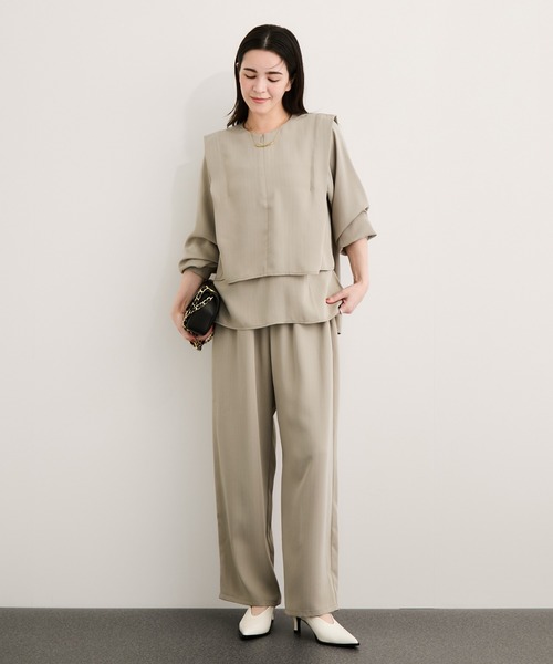 LE CERCLE par rope'（ルセルクルパーロペ）の「ラメストライプ2WAYヘムタックブラウス/セットアップ対応（シャツ/ブラウス・レディース・チャコールグレー/ベージュ/ネイビー・FREE）」の9枚目の写真