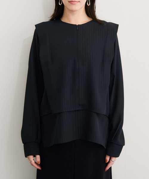 LE CERCLE par rope'（ルセルクルパーロペ）の「ラメストライプ2WAYヘムタックブラウス/セットアップ対応（シャツ/ブラウス・レディース・チャコールグレー/ベージュ/ネイビー・FREE）」の15枚目の写真