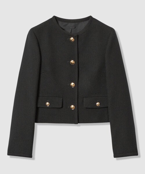 ANAYI ノーカラージャケット ブラック サイズ36 セットアップ対応商品】ウールプリペラノーカラージャケット（ノー