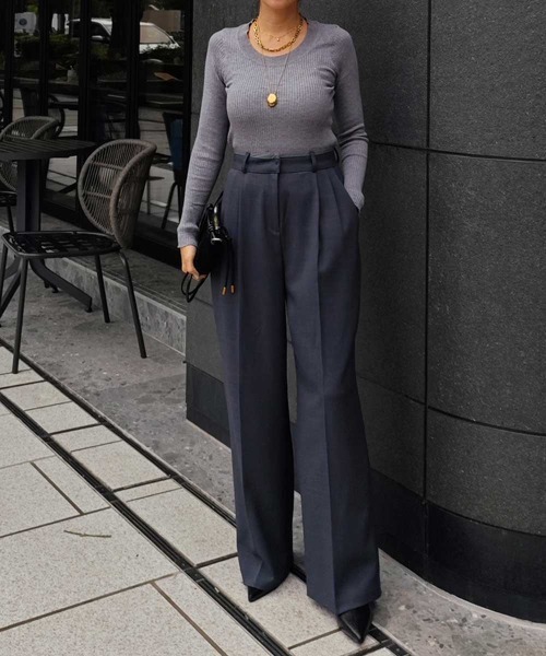 esutoreja（エストレジャ）の「Uネックリブニットトップス（ニット/セーター・レディース・ブラック/チャコール/ブラウン・FREE）」の8枚目の写真