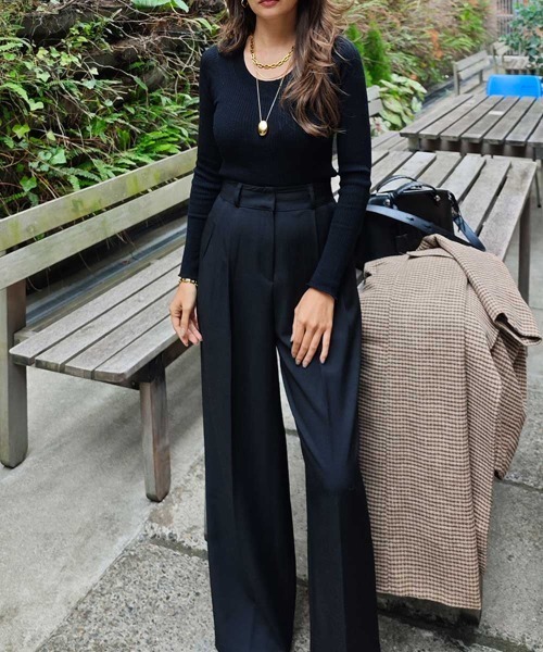 esutoreja（エストレジャ）の「Uネックリブニットトップス（ニット/セーター・レディース・ブラック/チャコール/ブラウン・FREE）」の10枚目の写真