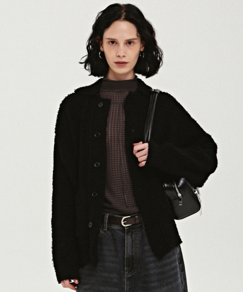 NICK&NICOLE(ニックアンドニコール)の「BOUCLE COLLAR KNIT CARDIGAN_BLACK(カーディガン/ボレロ・レディース・その他・FREE)」の2枚目の写真