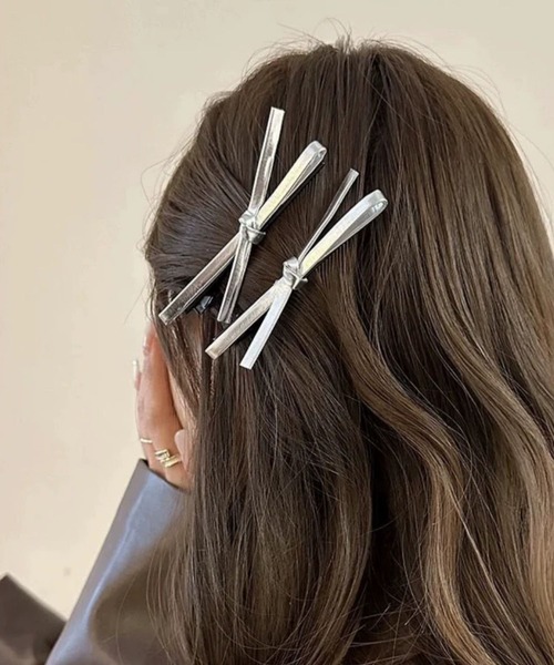 セール】【Bz】レザーリボンヘアピン2点セット(RZ)（ヘアピン