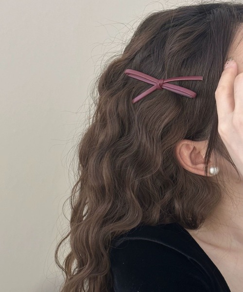 セール】【Bz】レザーリボンヘアピン2点セット(RZ)（ヘアピン