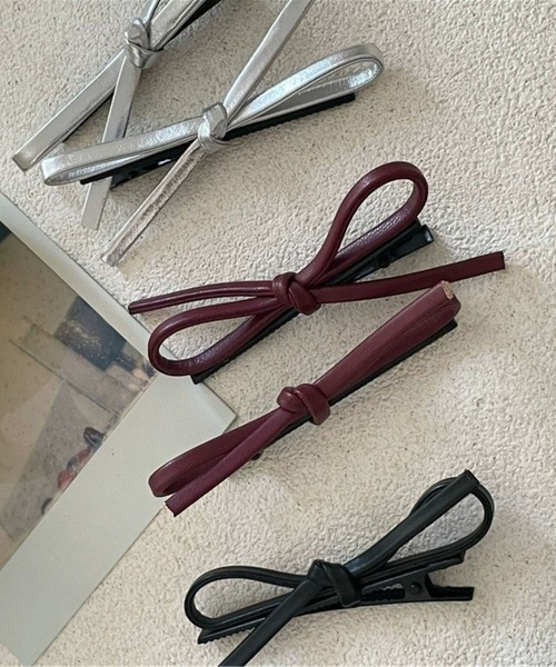 セール】【Bz】レザーリボンヘアピン2点セット(RZ)（ヘアピン