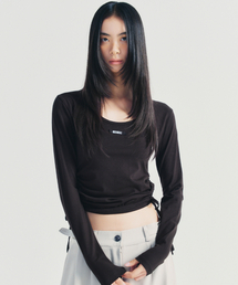 LABEL STRING SLIM LONG SLEEVE TOP_BLACK