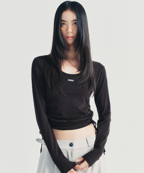 LABEL STRING SLIM LONG SLEEVE TOP_BLACK
