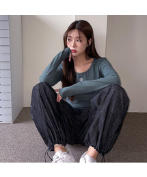 スティッチUネックコットンスパン長袖Tシャツ[5色]
