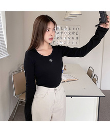 スティッチUネックコットンスパン長袖Tシャツ[5色]