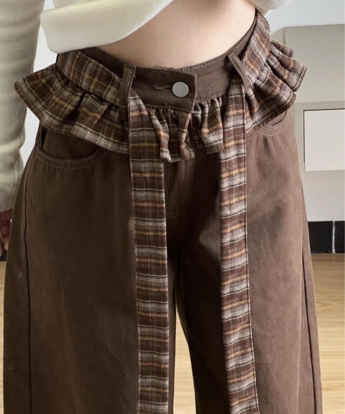 DEVICE（デバイス）の「リボン フリル ベルト ワイドパンツ（カーゴパンツ・レディース・ブラウン・FREE）」の4枚目の写真