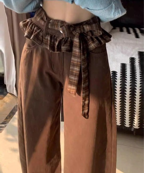 DEVICE（デバイス）の「リボン フリル ベルト ワイドパンツ（カーゴパンツ・レディース・ブラウン・FREE）」の9枚目の写真
