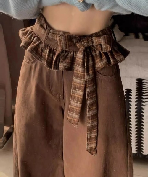 DEVICE（デバイス）の「リボン フリル ベルト ワイドパンツ（カーゴパンツ・レディース・ブラウン・FREE）」の10枚目の写真