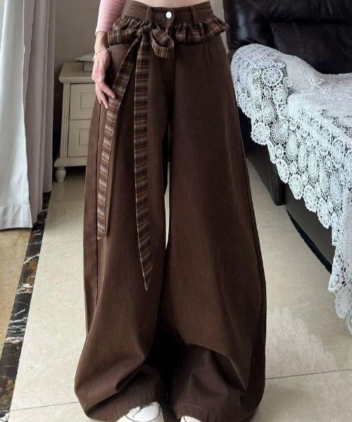 DEVICE（デバイス）の「リボン フリル ベルト ワイドパンツ（カーゴパンツ・レディース・ブラウン・FREE）」の11枚目の写真