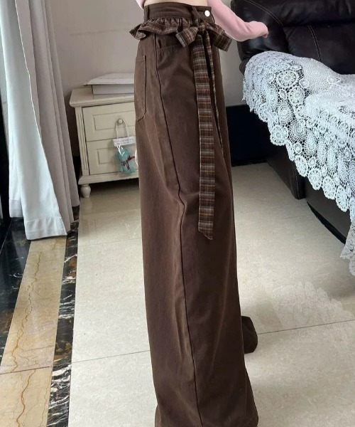 DEVICE（デバイス）の「リボン フリル ベルト ワイドパンツ（カーゴパンツ・レディース・ブラウン・FREE）」の12枚目の写真