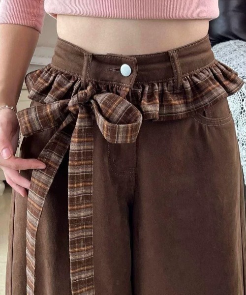 DEVICE（デバイス）の「リボン フリル ベルト ワイドパンツ（カーゴパンツ・レディース・ブラウン・FREE）」の15枚目の写真