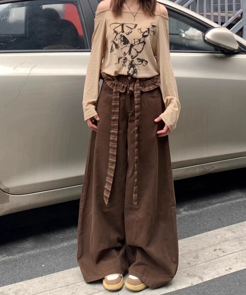 DEVICE（デバイス）の「リボン フリル ベルト ワイドパンツ（カーゴパンツ・レディース・ブラウン・FREE）」の17枚目の写真