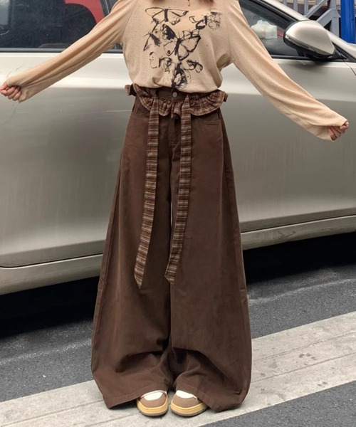 DEVICE（デバイス）の「リボン フリル ベルト ワイドパンツ（カーゴパンツ・レディース・ブラウン・FREE）」の18枚目の写真