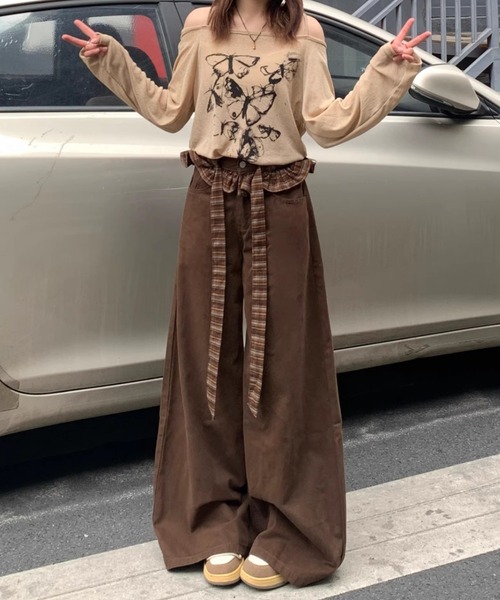 DEVICE（デバイス）の「リボン フリル ベルト ワイドパンツ（カーゴパンツ・レディース・ブラウン・FREE）」の19枚目の写真