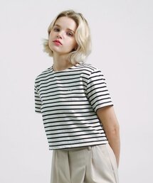 SAC ストライプオーバーサイズクロップTシャツ ネイビー 4W2311003