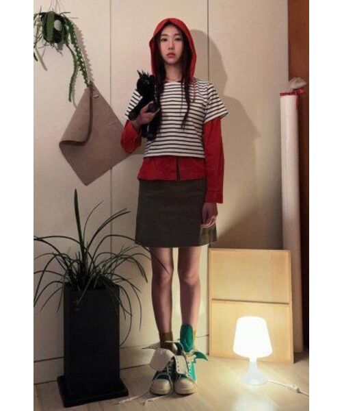 SALT AND CHOCOLATE(ソルトアンドチョコレート)の「SAC ストライプオーバーサイズクロップTシャツ ネイビー 4W2311003(Tシャツ/カットソー・レディース・その他・FREE)」の2枚目の写真