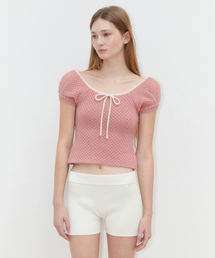 SINOON（シヌーン）の「PUFF HALF KNIT TOP (PINK)（ニット/セーター）」