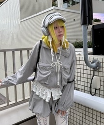 Never mind the XU / Chikashitsu+（ネバーマインド ザ エックスユー / チカシツプラス）の「【Nerd out XU】nylon crop jacket / 【ナードアウトエックスユー】ナイロン風クロップドジャケット <着用動画あり>（ブルゾン）」