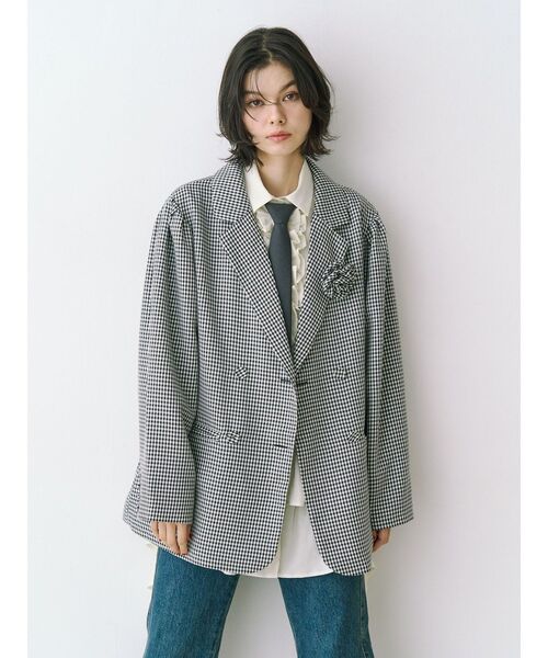 jouetie(ジュエティ)の「パワショルルーズテーラードジャケット【セットアップ対応】チェック柄 レザー(テーラードジャケット・レディース・その他2/その他1/ブラック・MEDIUM)」の18枚目の写真