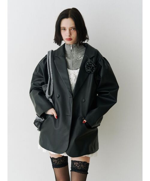 jouetie(ジュエティ)の「パワショルルーズテーラードジャケット【セットアップ対応】チェック柄 レザー(テーラードジャケット・レディース・その他2/その他1/ブラック・MEDIUM)」の12枚目の写真