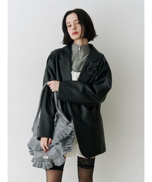 jouetie(ジュエティ)の「パワショルルーズテーラードジャケット【セットアップ対応】チェック柄 レザー(テーラードジャケット・レディース・その他2/その他1/ブラック・MEDIUM)」の13枚目の写真