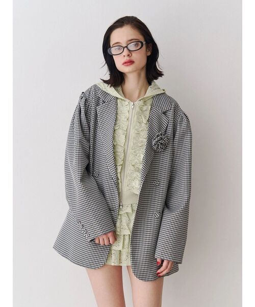 jouetie(ジュエティ)の「パワショルルーズテーラードジャケット【セットアップ対応】チェック柄 レザー(テーラードジャケット・レディース・その他2/その他1/ブラック・MEDIUM)」の7枚目の写真