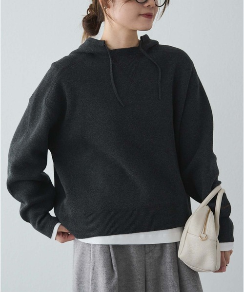 PUAL CE CIN（ピュアルセシン）の「スウェットライクダブルジャガードニットパーカー（ニット/セーター・レディース・チャコールグレー/ブラウン/オートミール・FREE）」の2枚目の写真