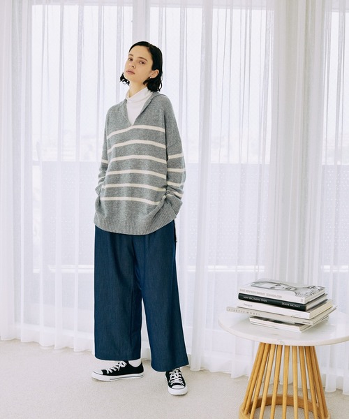 LA MARINE FRANCAISE（マリン フランセーズ）の「セーラーロングニット（ニット/セーター・レディース・グレー/オフホワイト/ネイビー・FREE）」の2枚目の写真