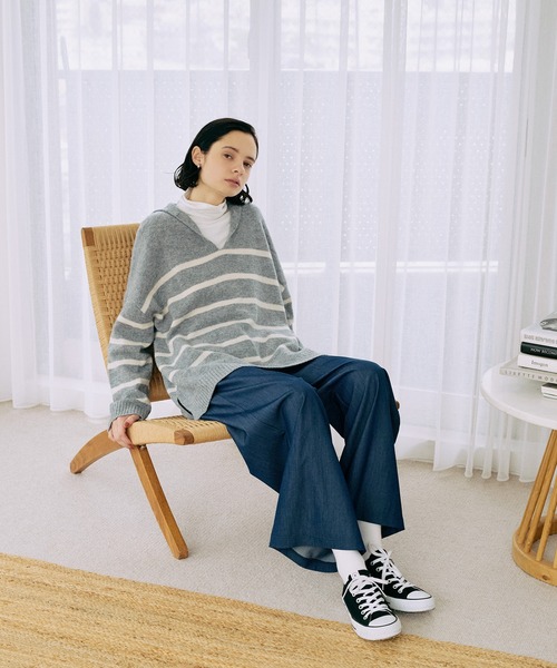 LA MARINE FRANCAISE（マリン フランセーズ）の「セーラーロングニット（ニット/セーター・レディース・グレー/オフホワイト/ネイビー・FREE）」の6枚目の写真