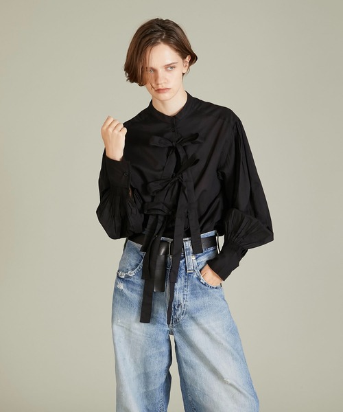 crinkle crinkle crinkle（クリンクルクリンクルクリンクル）の「【crinkle crinkle crinkle】ribbon blouse/リボンブラウス（シャツ/ブラウス・レディース・ブラック/ドット/ホワイト・FREE）」の13枚目の写真