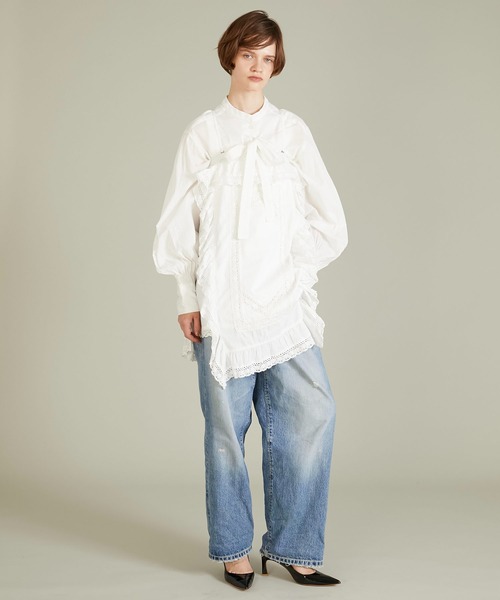 crinkle crinkle crinkle（クリンクルクリンクルクリンクル）の「【crinkle crinkle crinkle】ribbon blouse/リボンブラウス（シャツ/ブラウス・レディース・ブラック/ドット/ホワイト・FREE）」の4枚目の写真