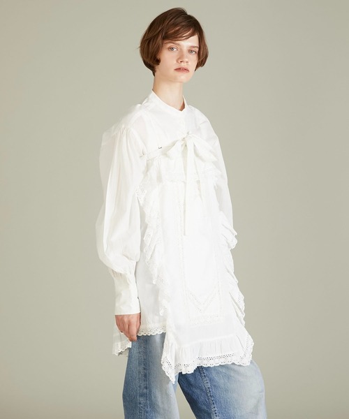 crinkle crinkle crinkle（クリンクルクリンクルクリンクル）の「【crinkle crinkle crinkle】ribbon blouse/リボンブラウス（シャツ/ブラウス・レディース・ブラック/ドット/ホワイト・FREE）」の6枚目の写真