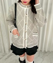 Gray Argyle Knit Cardigan