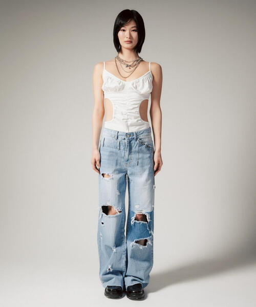 ROYAL FLASH（ロイヤルフラッシュ）の「MITSUKI/ミツキ/クラッシュワイドデニムパンツ（デニムパンツ・レディース・ブルー・M/S）」の6枚目の写真