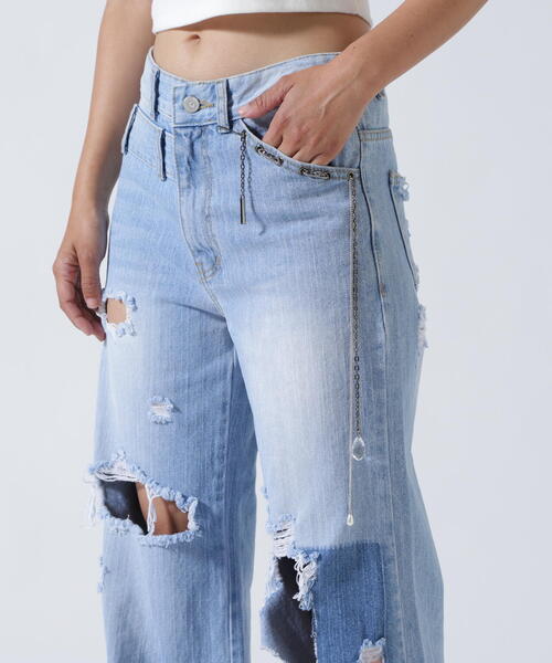 ROYAL FLASH（ロイヤルフラッシュ）の「MITSUKI/ミツキ/クラッシュワイドデニムパンツ（デニムパンツ・レディース・ブルー・M/S）」の18枚目の写真