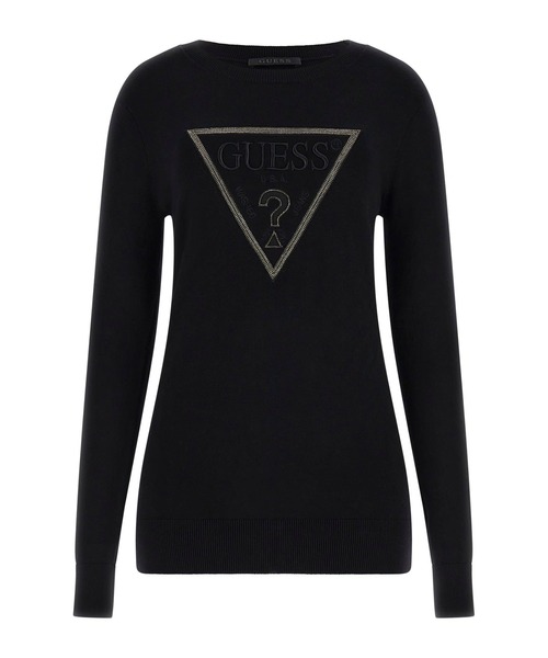 Guess(ゲス)の「Long Sleeves Crew Neck Sasha Triangle Logo Sweater ニットトップス(ニット/セーター・レディース・クリーム/ブラック・MEDIUM/LARGE/SMALL/X-SMALL)」の2枚目の写真