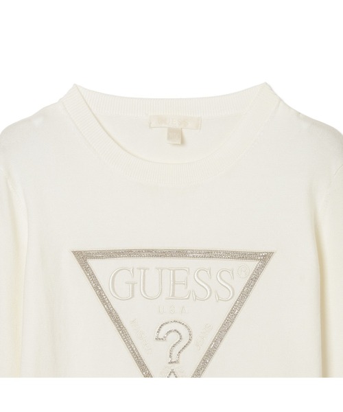 Guess(ゲス)の「Long Sleeves Crew Neck Sasha Triangle Logo Sweater ニットトップス(ニット/セーター・レディース・クリーム/ブラック・MEDIUM/LARGE/SMALL/X-SMALL)」の6枚目の写真